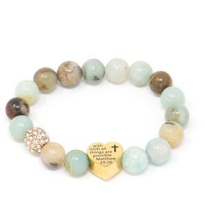 Beaded Natural Stone Stretch Christian Bracelet